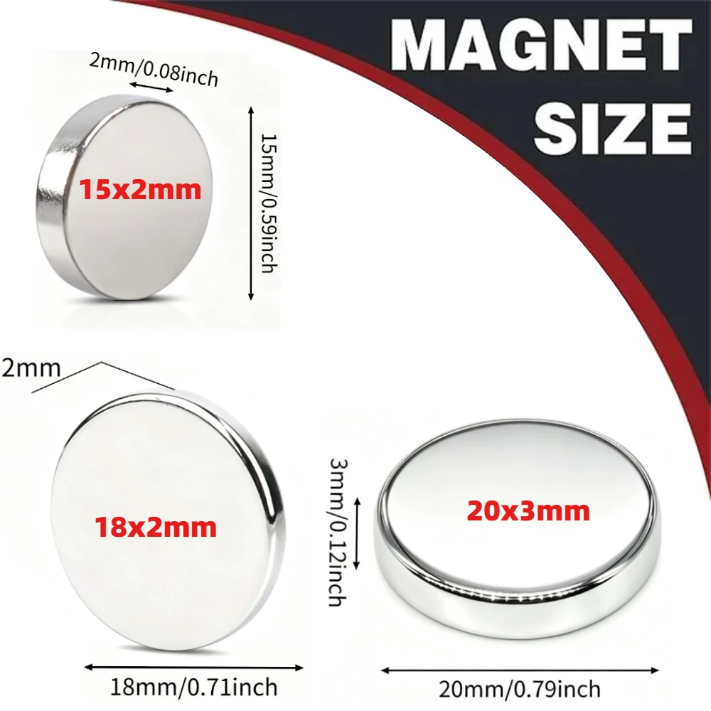 15x2/18x2/20x3mm Round Magnets, Ideal for Photo Wall, Wall Decor, Curtains, Office Spaces, Warehouse Storage & Refrigerator Use
