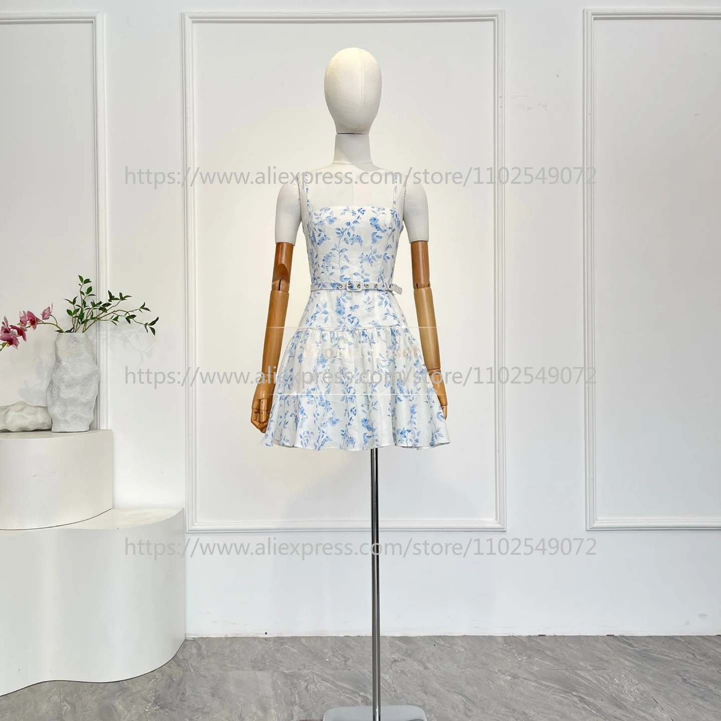 

2026 New Spring Summer High Quality Beach Style Sleeveless Floral Print Square Collar Women Holiday Mini Dress