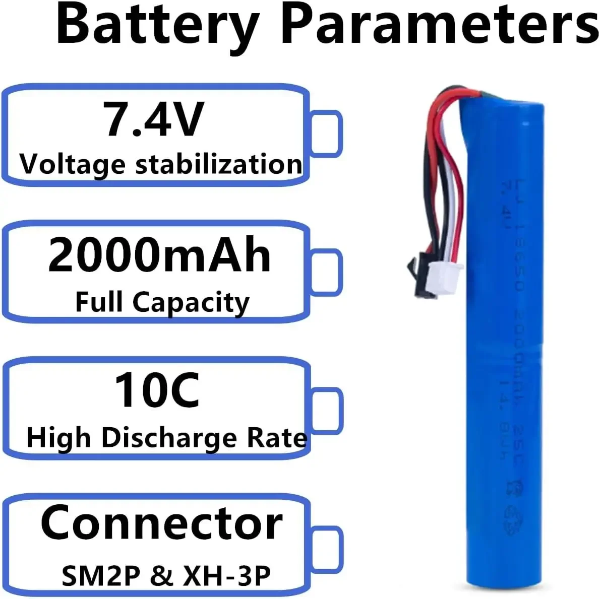 Akumulator Airsoft 7.4V 2000mAh SM-2P wtyczka z kablem USB do SRB1200 SRB400 SRB400-SUB MP5K M4 M110 Water paciorek Blaster Airsoft Gun