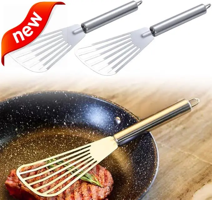 2-упаковка лопатки для рыбы — гибкая полированная металлическая кухонная лопатка с прорезями из нержавеющей стали — металлическая лопаточка