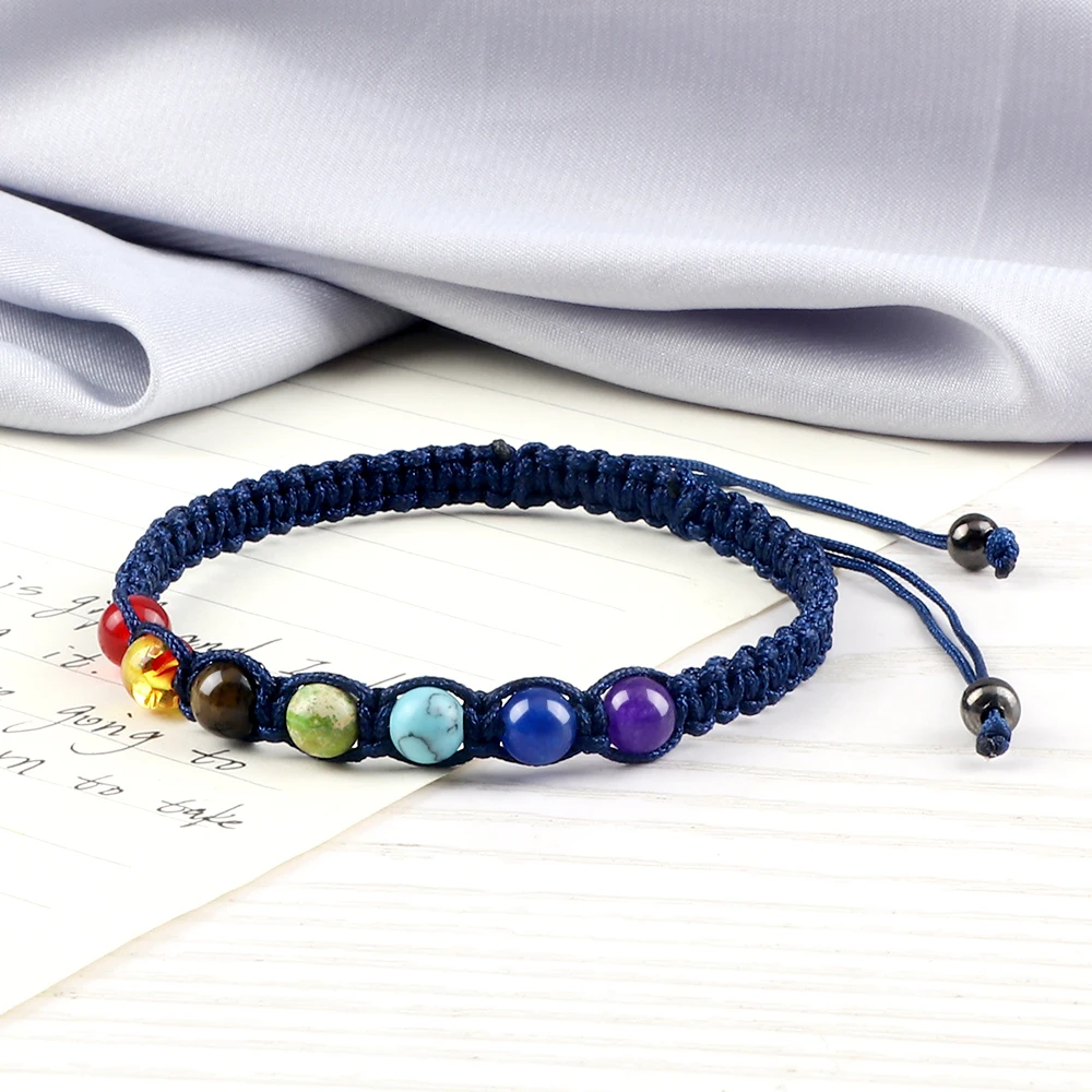 6MM 7 Chakra Braided Natural Stone Bracelet High Quality Engry Healing Bangles Couple Yoga Jewelry Chain Pulsera Gift for Friend