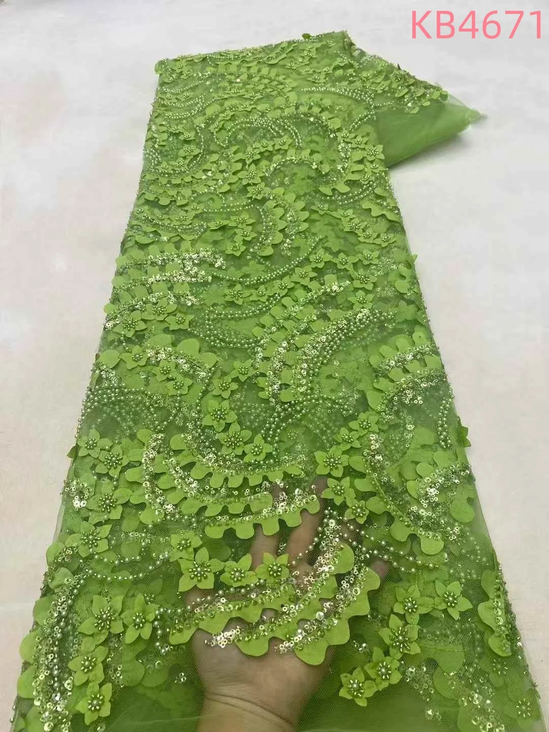 

Luxury 5 Yards Oliver Green Beaded Embroidery Fabric African Fabric Lace High Quality 2025 Sequins Tulle Lace Fabric For Sewing
