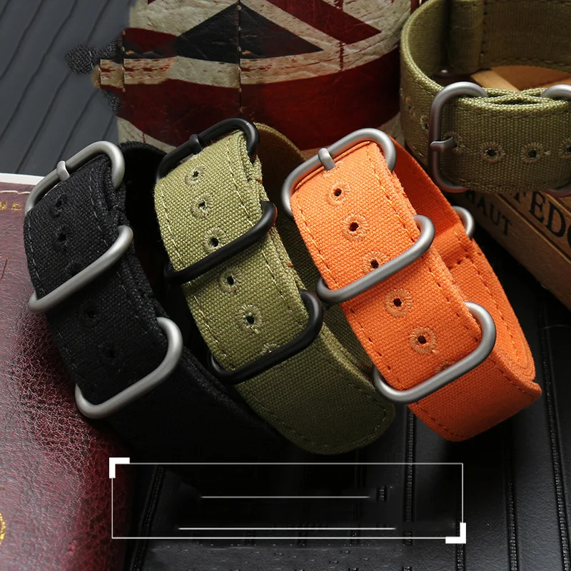 For any brand watch Fabric Military watchband watch Climbing Sports wristband straps 20 22 24 26mm men\' Cotton canvas bracelet