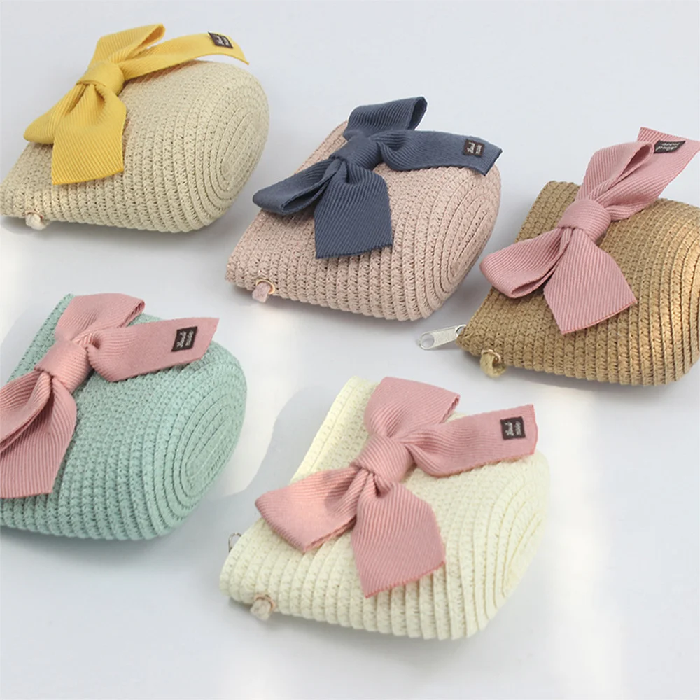 2pcs/Set Kids Straw Hat Shoulder Bags Girls Summer Outdoor Beach Cap Cute Bowknot Travel Sun Panama Bucket Horse NEW 2023