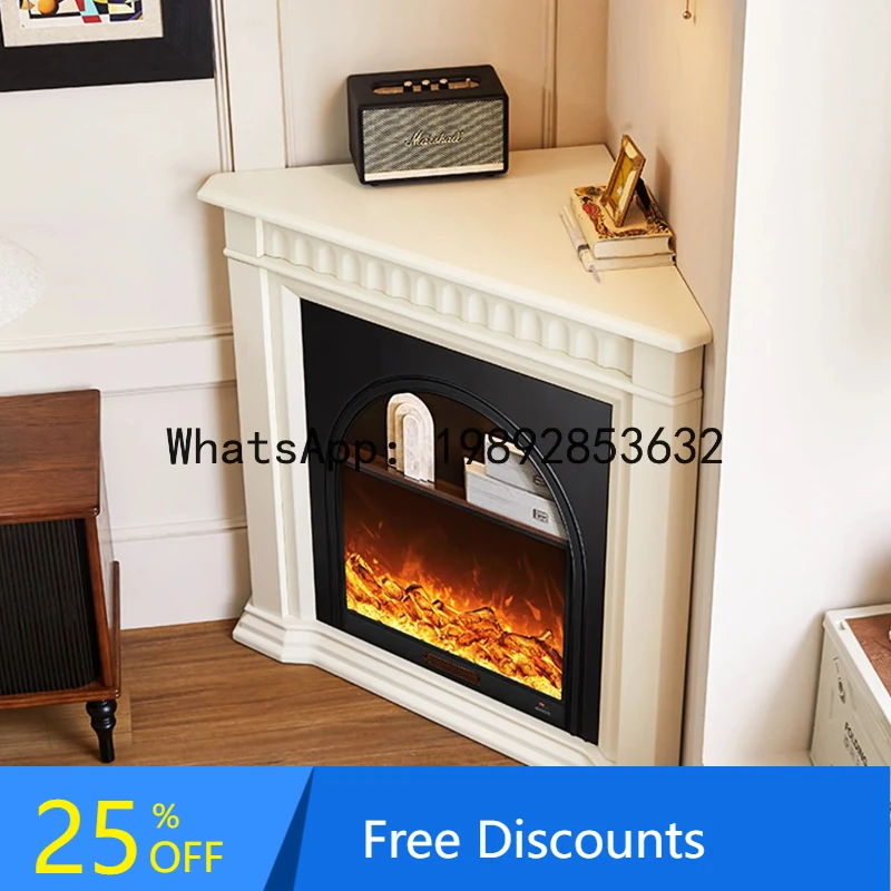 

DD French Corner Fireplace Decorative Cabinet Living Room Vintage Style Triangle Cabinet Solid Wood Storage Rack