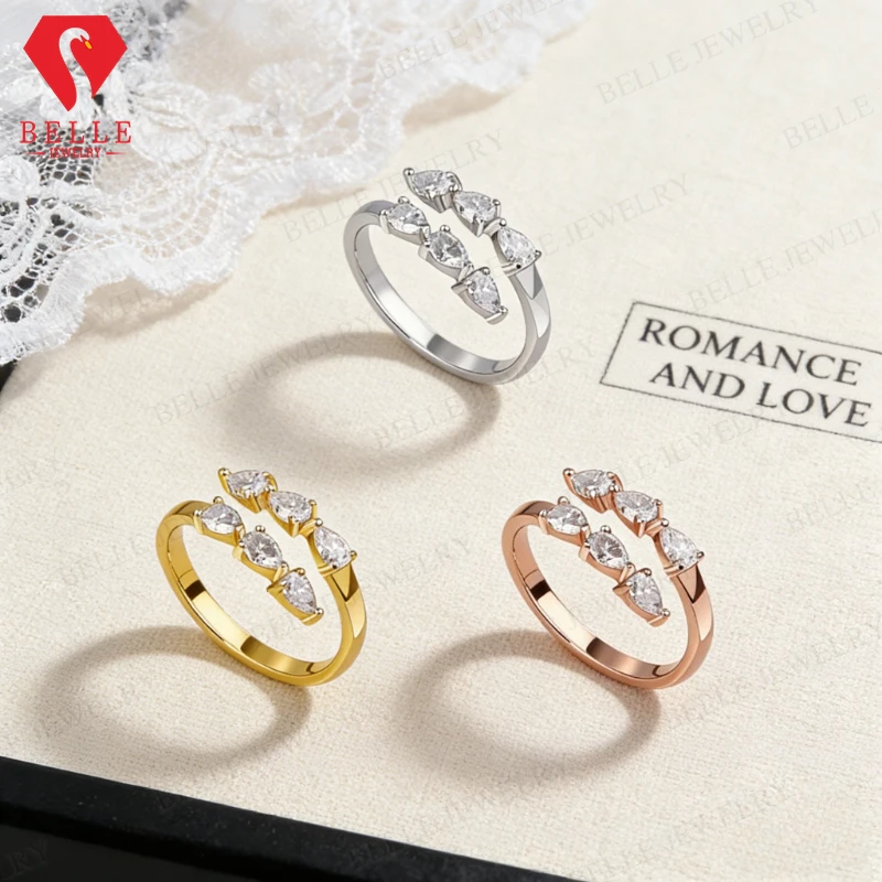 

Минималистичное открытое кольцо с муассанитом грушевидной огранкой 1,8 карата, белое золото, желтое золото, розовое золото, сияющий свет, женские ювелирные изделия