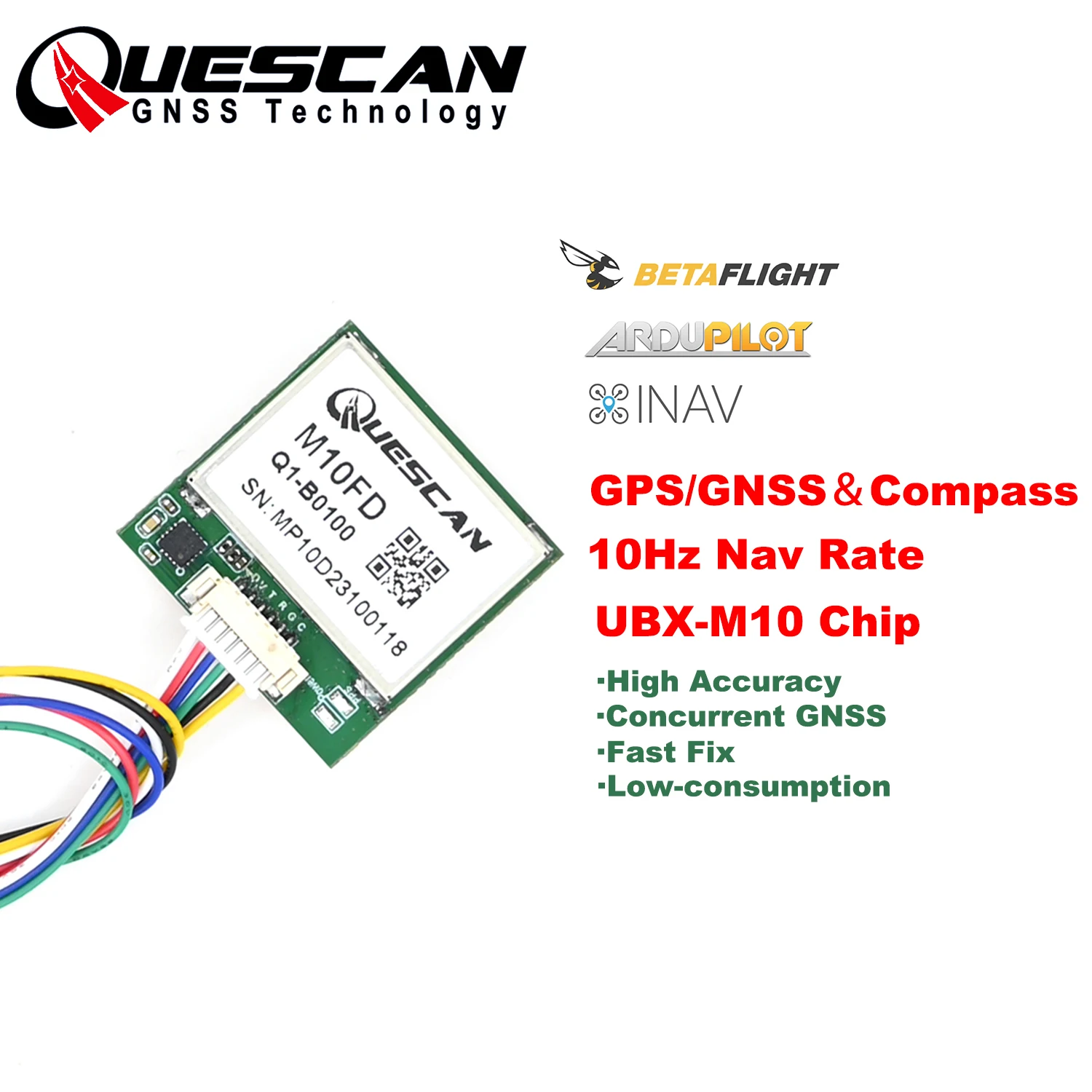 QUESCAN 28 มม.10Hz GPS เข็มทิศโมดูล FPV Drone M10 GPS สำหรับ PIXHAWK APM Betaflight INAV GPS Galileo Beidou GLONASS โปรโตคอล UBX