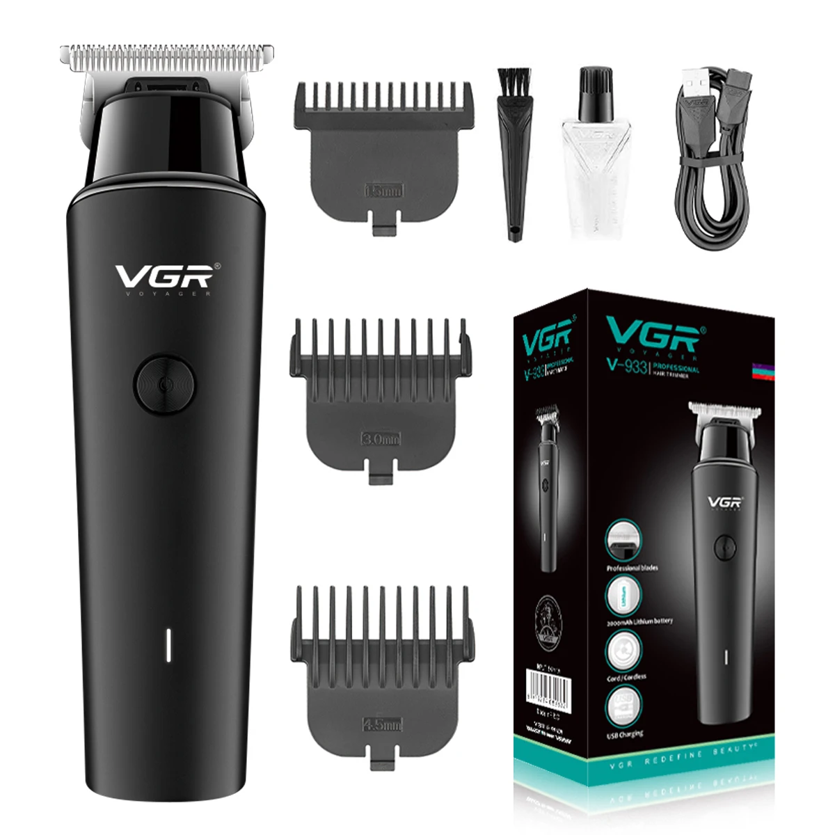 VGR Hair Cutting Machine Professional Hair Clipper Beard Trimmer Barber USB Rechargeable Electric Cordless Trimmer for Men V-933