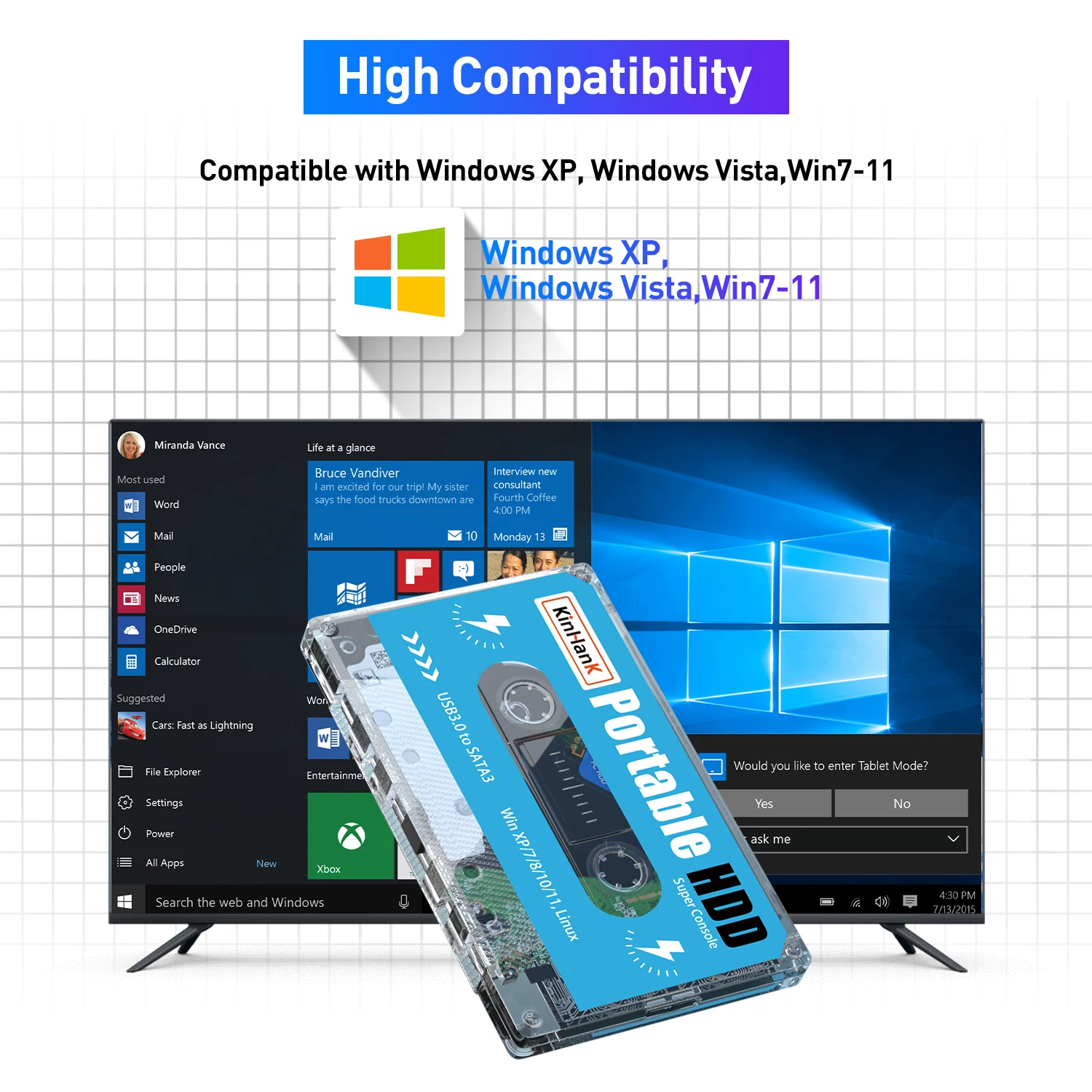 كينهانك قرص صلب محمول 500G HDD مدمج 110000   ألعاب 70+ محاكيات، تشغيل سلس SS/DC، إلخ التوصيل والتشغيل