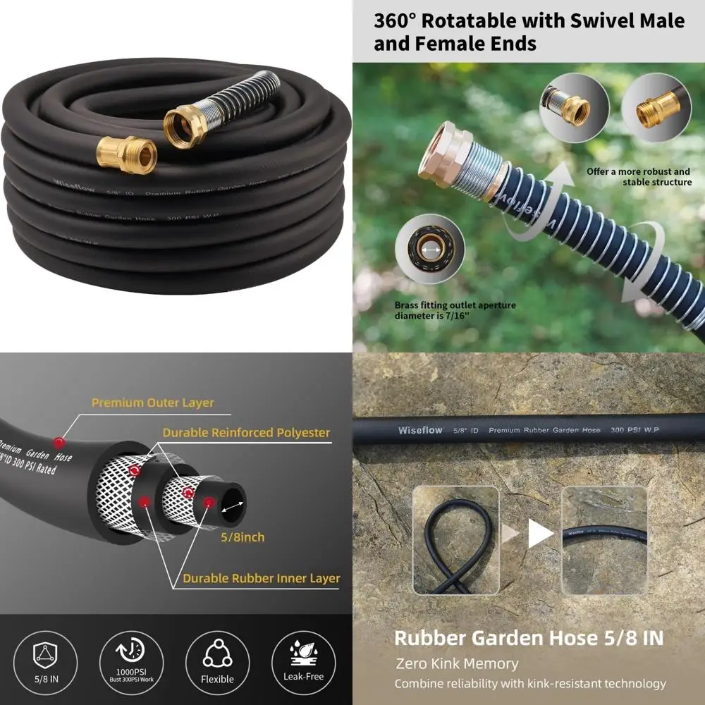 

Прочный резиновый водяной шланг длиной 50 футов, 5/8 дюйма, с пятислойной оплеткой, высокое давление, 1000 фунтов на квадратный дюйм, мужские и женские фитинги, прочный