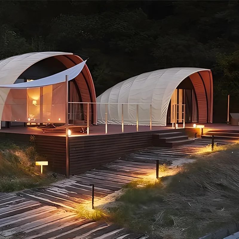 Large Bionic Camping Tent Outdoor Vacation Shelter with Bathroom Luxury Hotel Style Base for Glamping and Travel