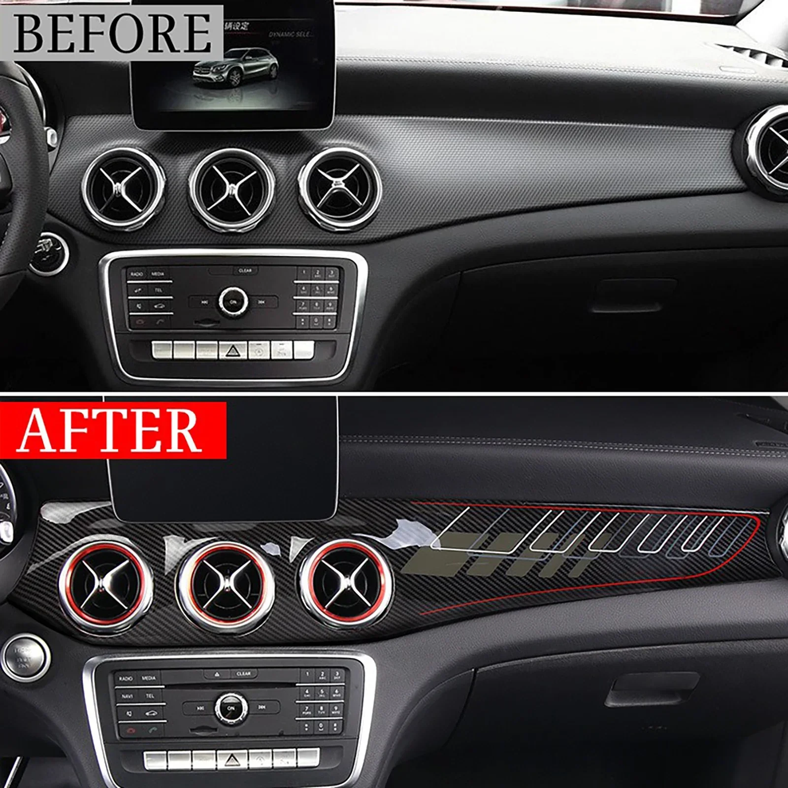 Dashboard Decoration Central Console Panel For Mercedes Benz A/GLA/CLA class C117 W117 2012~2018 Car Parts Carbon Fiber LHD