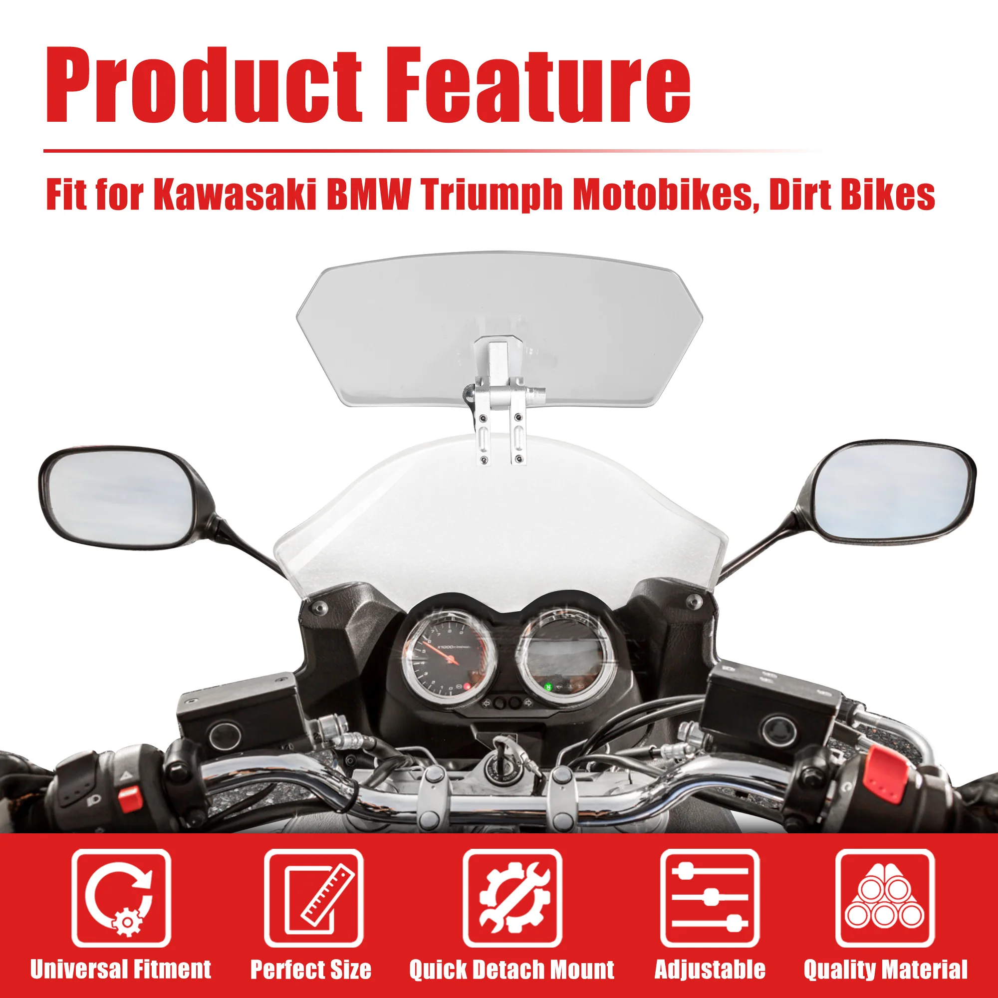 Universal Transparent Motorcycle Windshield Extension Adjustable Spoiler Clamp-On Windscreen Deflector for BMW KAWASAKI YAMAHA 3