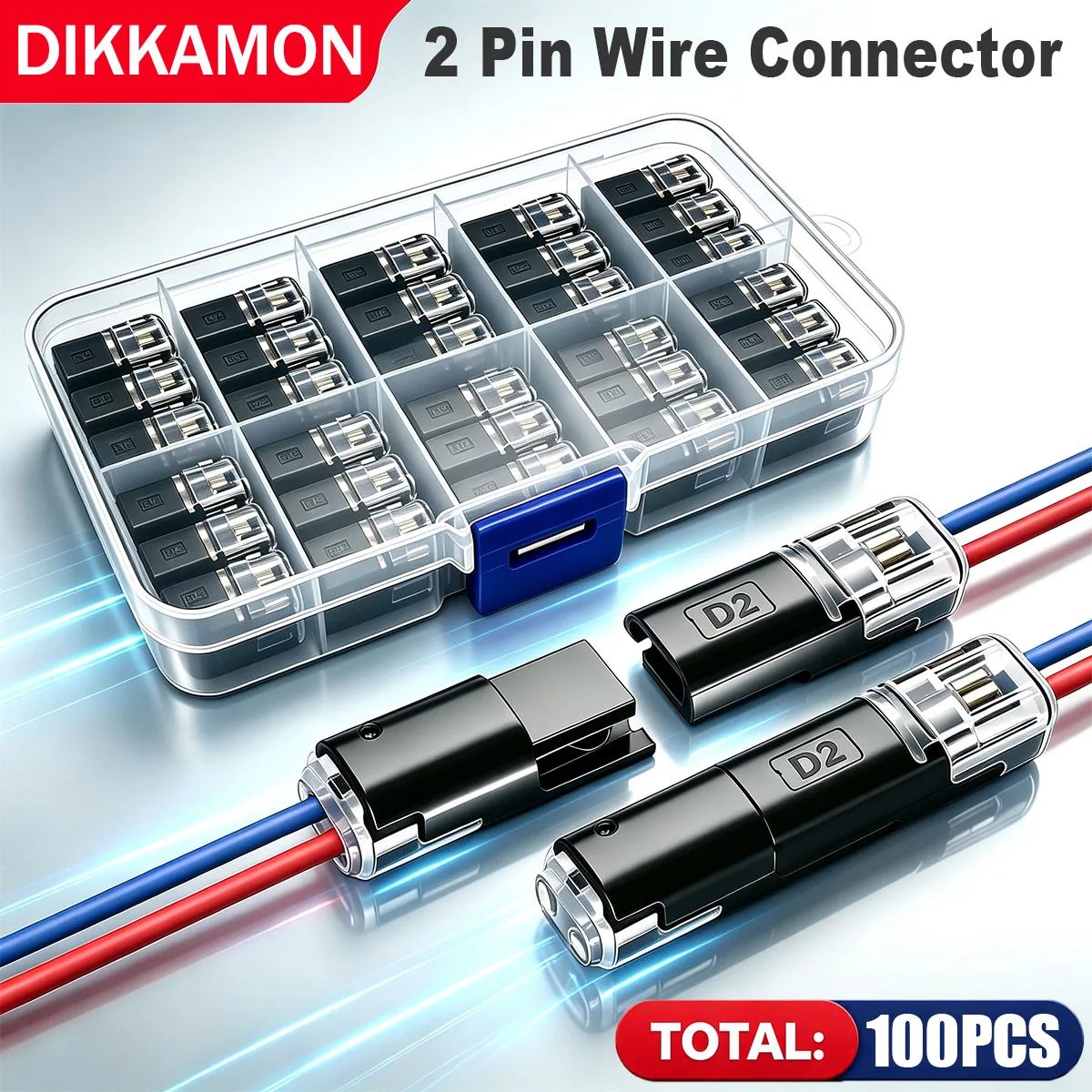 20/50/100/300 Pcs Waterproof Plug Wire Connector 2 Pin Way Cable Plug Car Electric Wire Snap Connectors Strip Terminal