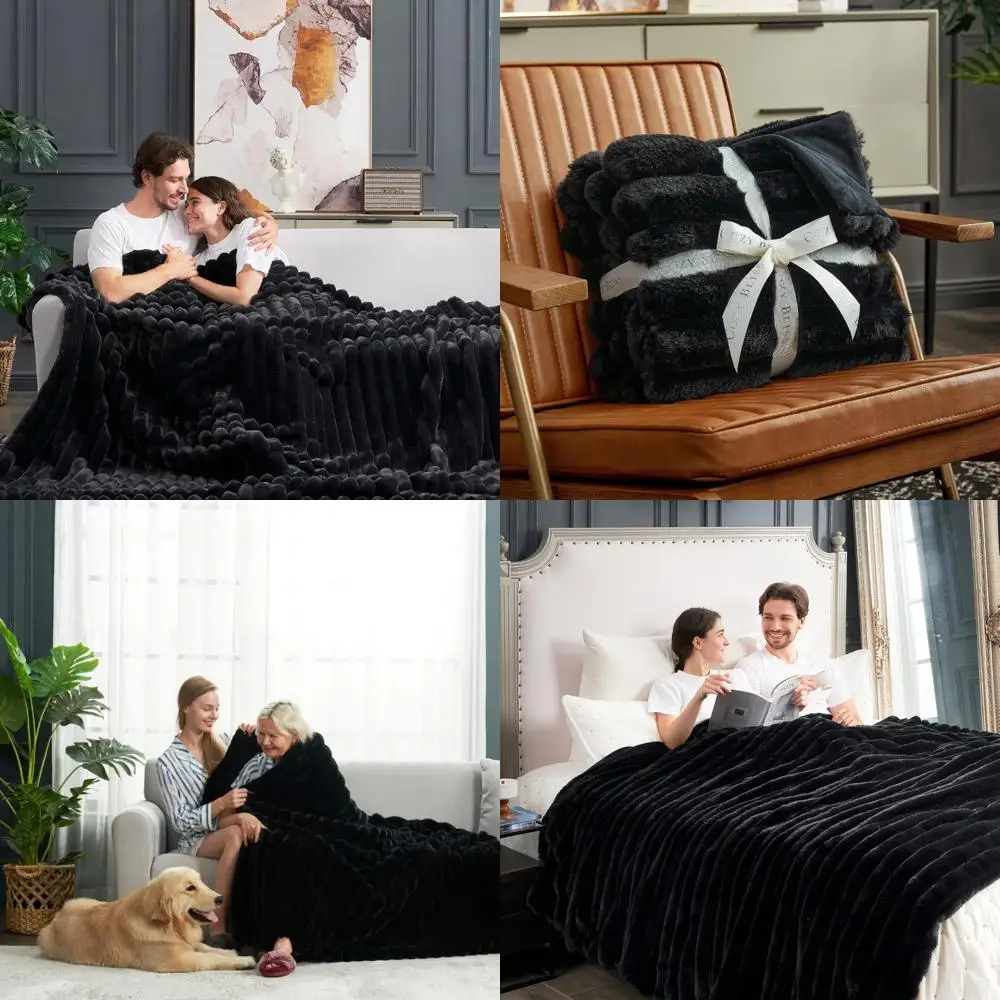 

Роскошное одеяло из искусственного меха, мягкий уютный чехол в полоску для дивана, спальни, гостиной, 90x90 дюймов, черный