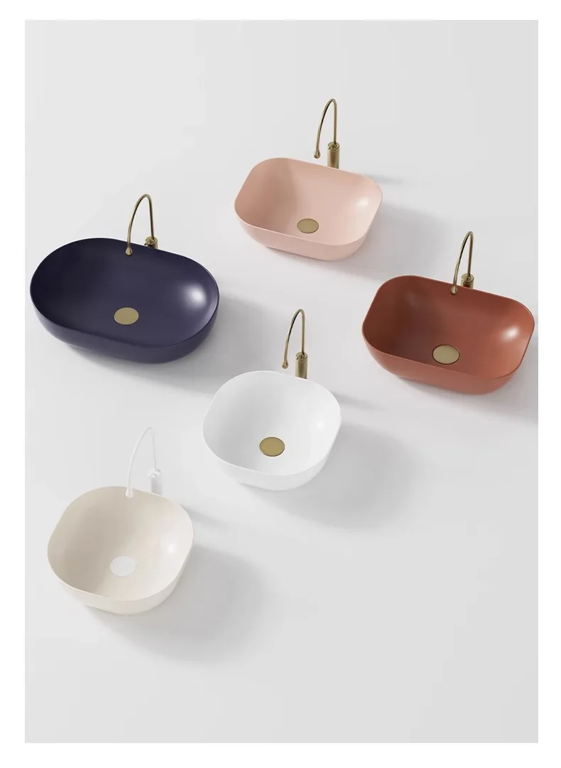 Colorful Minimalist Ceramic Washbasin Countertop Basin Artistic Hand Sink for Household Bathroom Balcony