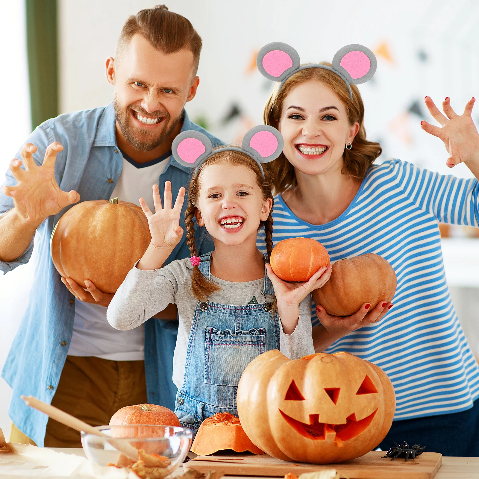 2 Pcs Multiple Mouse Headband Headbands Ears Cute Chipmunk Dress up Grey Fabric