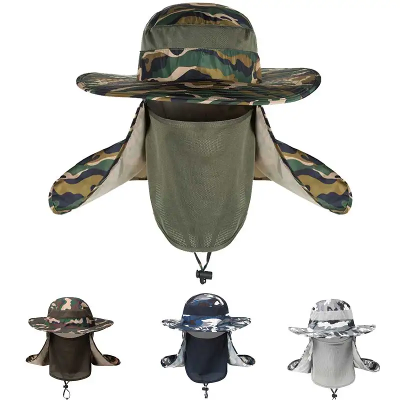 3PCS Shawl Veil Bucket Hat for Men Removable Breathable Mesh Jungle Hunting Hiking Fishing Hat Summer Insect Sunscreen Panama