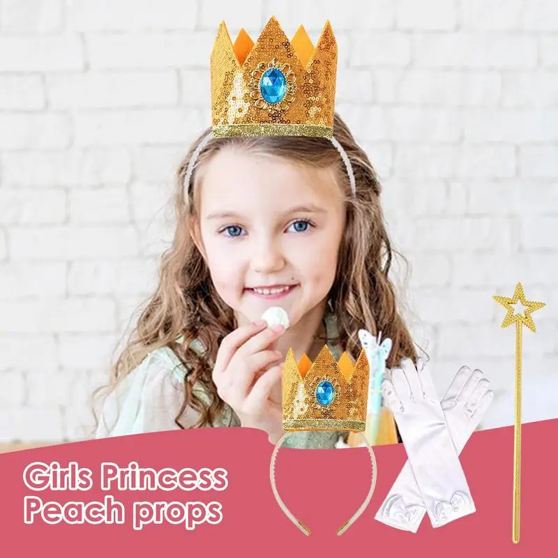 Principesse Peach Crown Girls Princess Costume Dress Up accessori Prop Crown Wand guanti principesse Peach Costume Cosplay