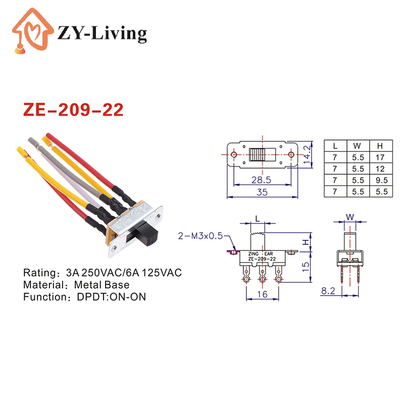 1PCS Reverse Direction 6 Pin Switch ZE-209-22 Replaces SL13B for Ceiling Fan 3A 250VAC or 6A 125VAC