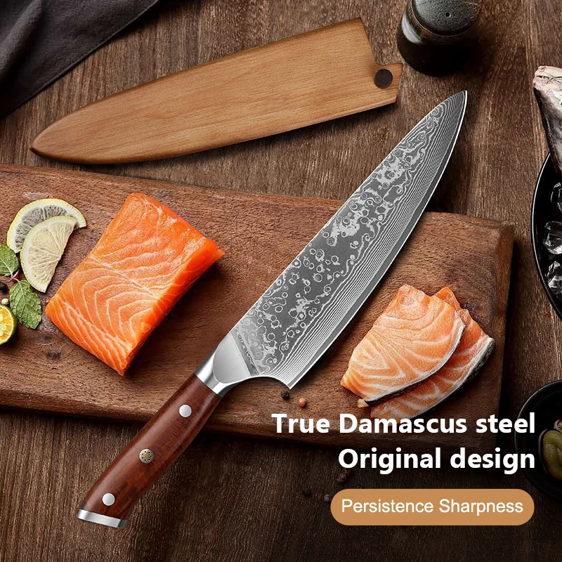 Faca de Chef de 8 Polegadas Super Afiada, Faca Japonesa para Vegetais, Faca Profissional Premium para Carne, Ferramenta de Cozinha com Cabo de Madeira Rosewood