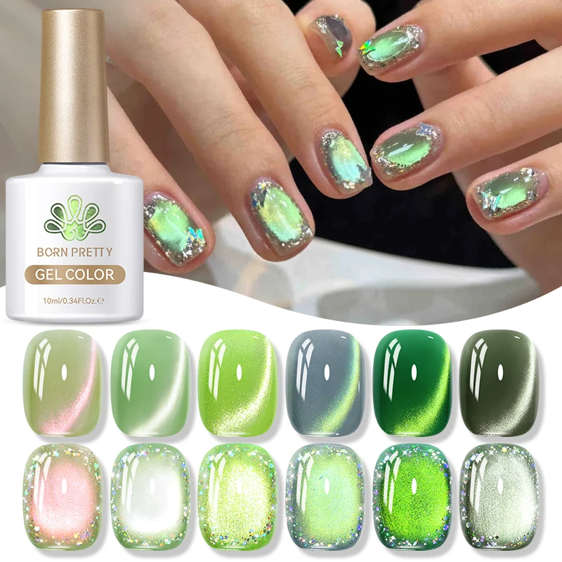 

BORN PRETTY 10ml Green Colored Cat Magnetic Gel Nail Polish Ultra Shine Semi Permanent Soak Off UV Gel Manicure Nail Art Varnish