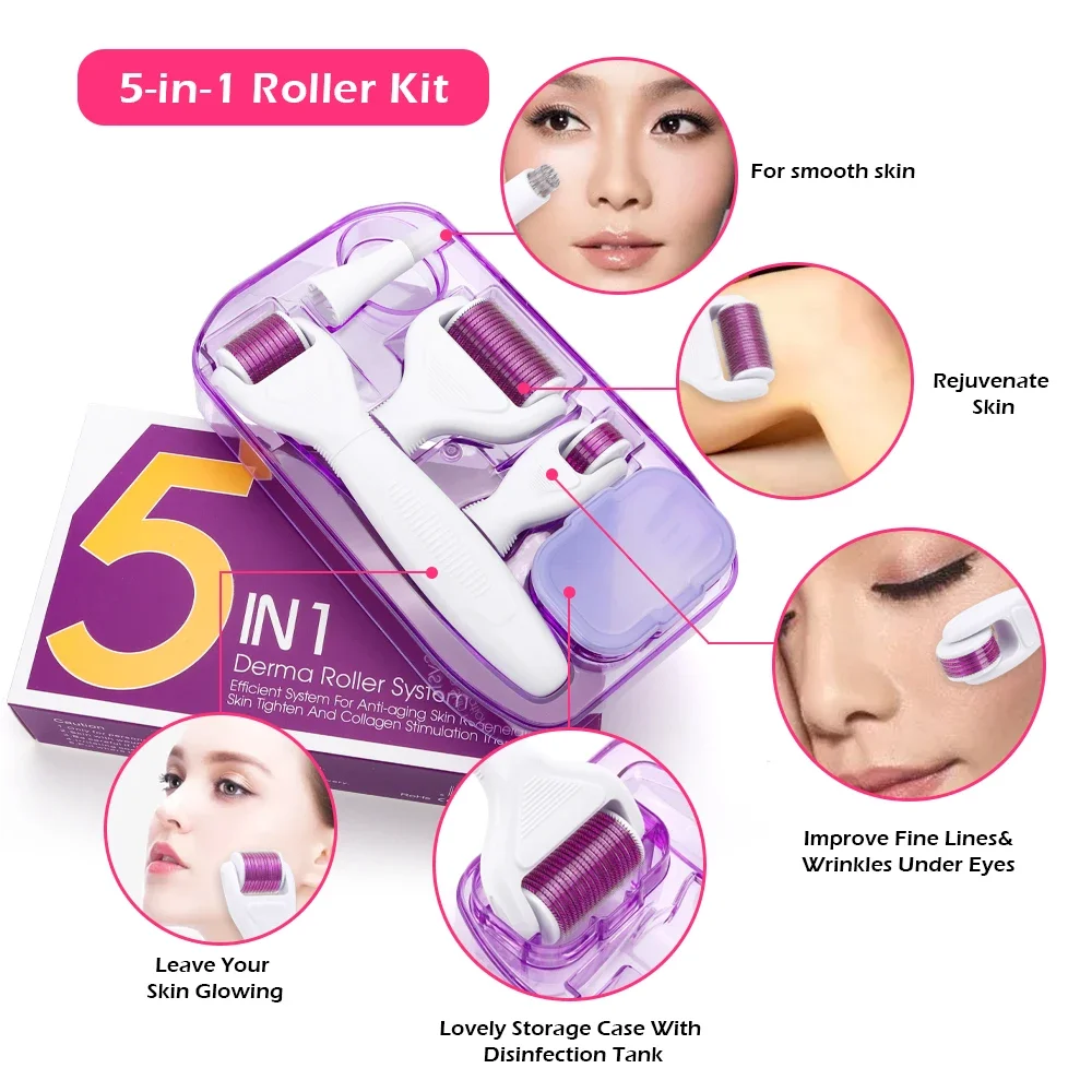 DRS 4/5/6in1 Derma Roller Needle 0.25 0.3 mm Microdermabrasion Facial Roller Microneedle Kit para ojos Cara Cuerpo Cuidado de la piel