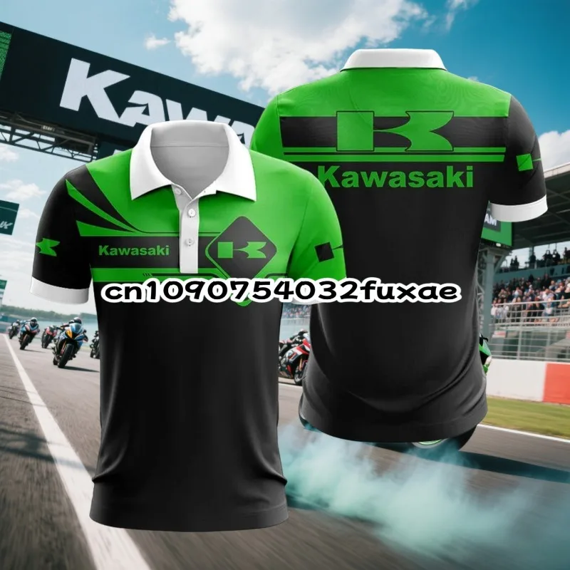

Summer Men's 3D Printed Kawasaki Motorcycle Polo Shirt Men Street Casual Sports Fashion Button Polo Top