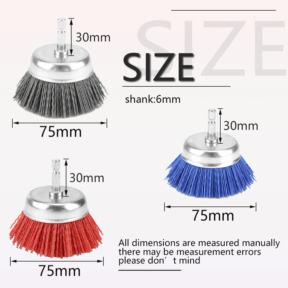 NuoDunco75mm Nylon Filament Abrasive Cup Brush 3-Inch Electric Drill Brush 1/4 Inch Handle Used to Remove Rust/Corrosion/Paint