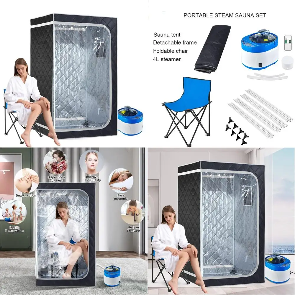 

Portable Full-Size Steam Sauna Kit for Home Spa, Detox, and Relaxation - 4L, 1500W, Remote Control, Timer, Folding Chair (L31.5
