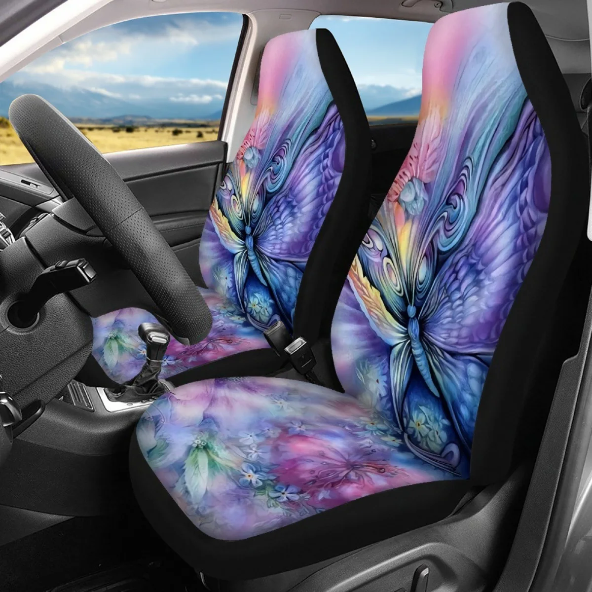 Colorful Dreamy Butterfly Print Car Seat Cushion Cover All-inclusive Five-seat Universal Car Seat Cover Front and Rear Cushions