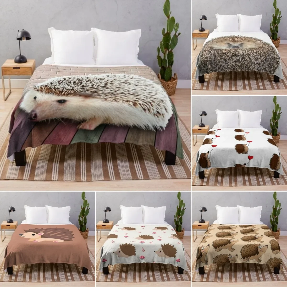 Hedgehog Flannel Throw Blanket King Queen Size Cute Kawaii Animal Pattern Blanket Super Soft Lightweight Warm for Bed Couch Sofa