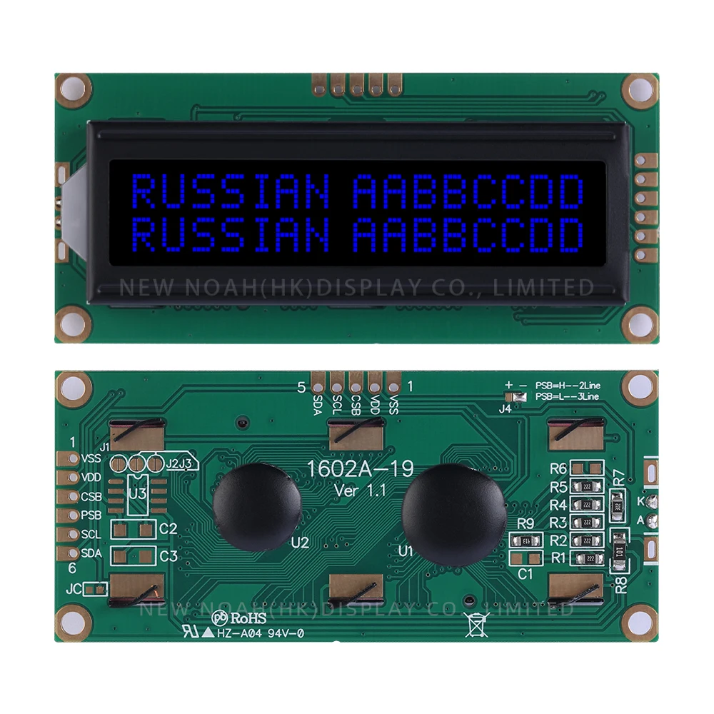 5VLCDコントローラー付きの黒い青いドットマトリックススクリーン,aip31068,iic,i2C,シリアルポート,1602a-19,02x16