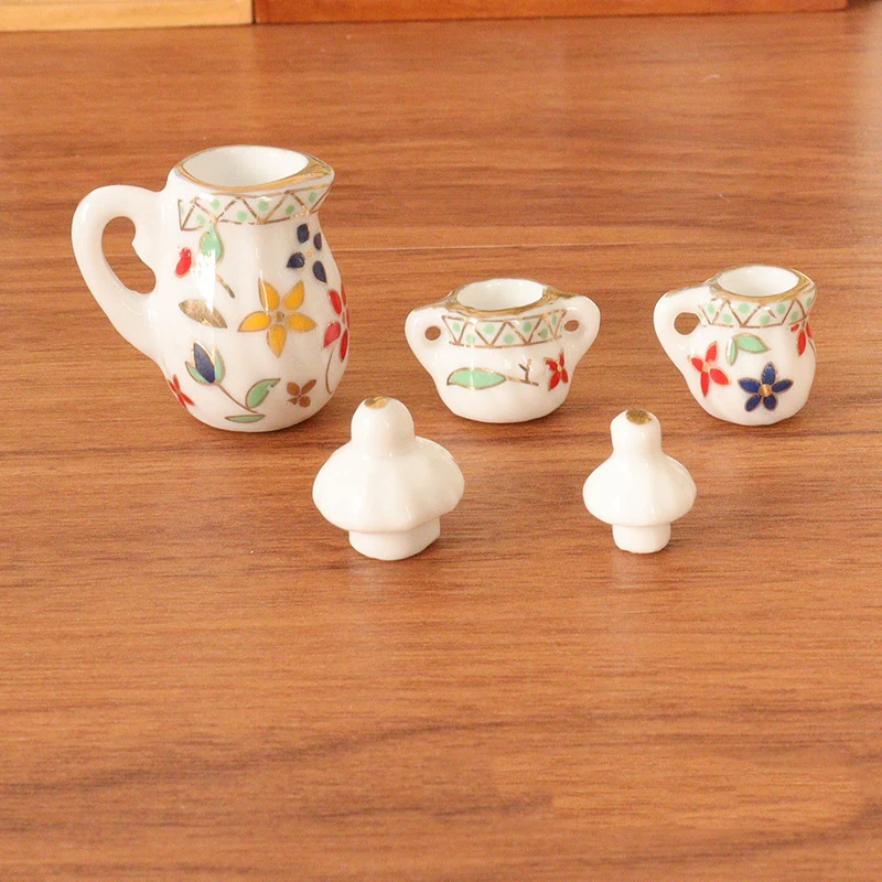 Juego de tetera de cerámica en miniatura para casa de muñecas, Mini taza de té de simulación, vajilla, modelo de porcelana, juguetes de Decoración de cocina, 3 piezas, 1:12