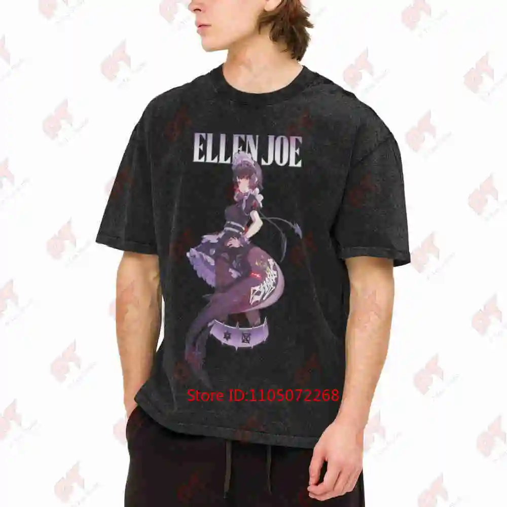 Ellen Zenless Zone Zero Waifu Gacha Game Vintage Washed Tee Pure Cotton T-Shirt
