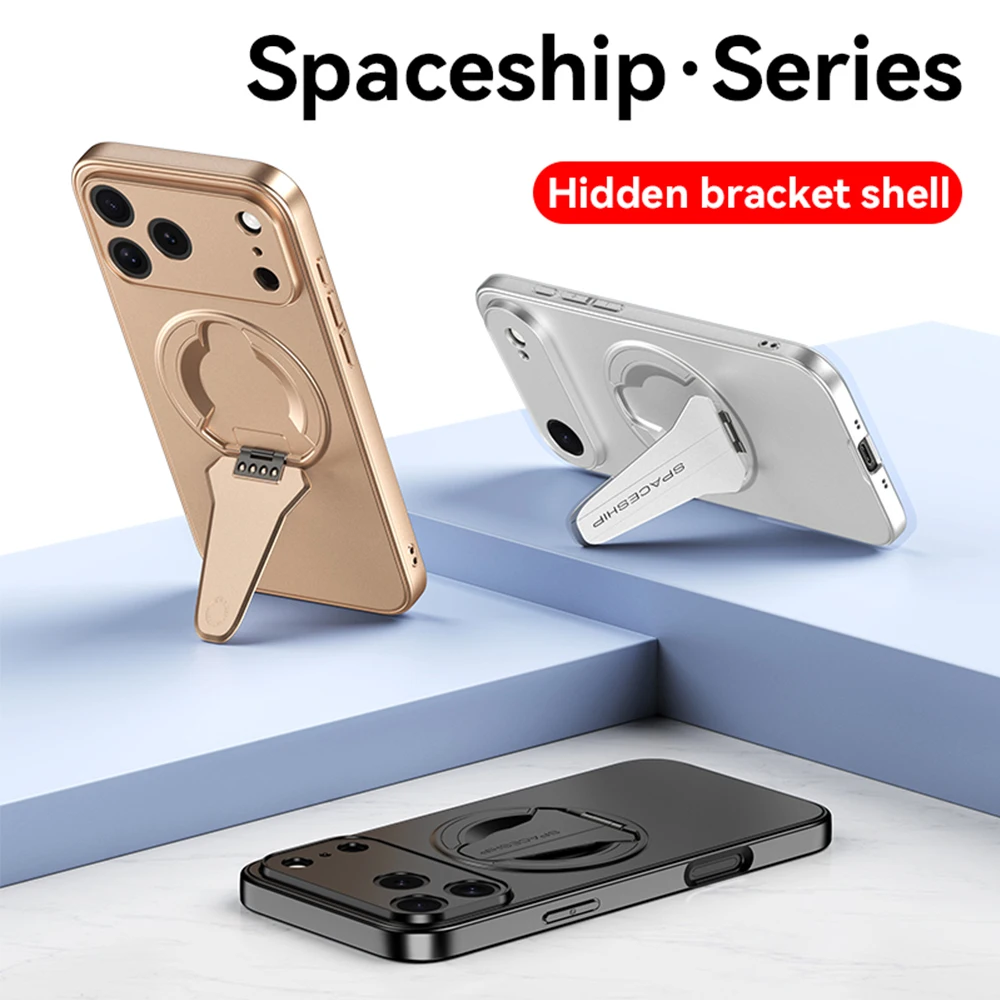 Luxus Versteckte Klapp Ständer Magnetische Für Magsafe Telefon Fall Für iPhone 17 Pro Max 13 14 15 16 Drahtlose Lade Einfarbig abdeckung