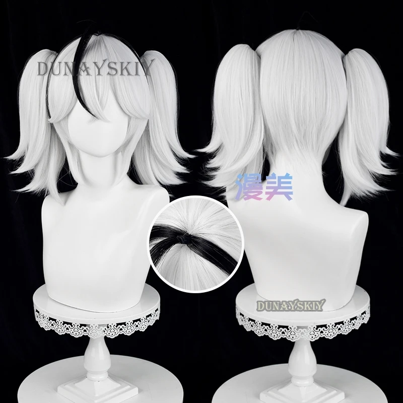 Wuthering Waves Camellya Cosplay Costume Wig Earrings Dress Black Shores Chun Outfit White Double Ponytail Hair Game Accessories