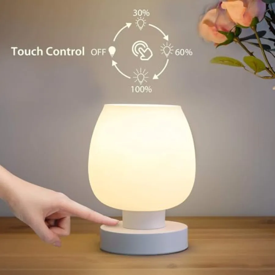 Small Bedside Lamp for Bedroom, 3-Way Dimmable Touch Control, 600 Lumen Bright Opal Glass Shade, 7.5 Inch Ultra Compact Nightst