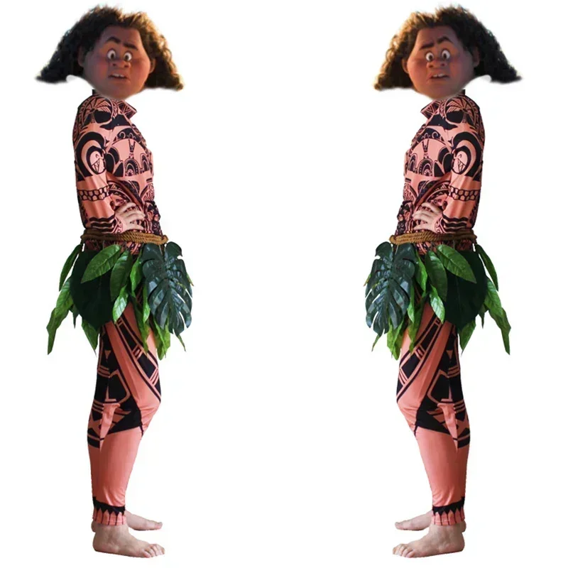 2025 Moana Maui Tattoo Costume Cosplay Maui Tattoo Top Pantaloni Collant Set Vestiti di Halloween Costume per bambini adulti Abiti divertenti