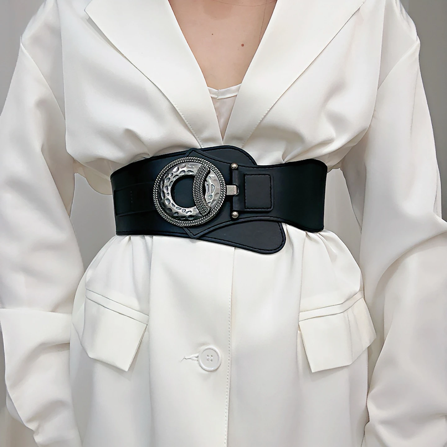 레트로 유럽 벨트 여성 장식 와이드 허리 씰 여성을위한 유행 Cummerbund 정장 탄성 허리띠 블랙