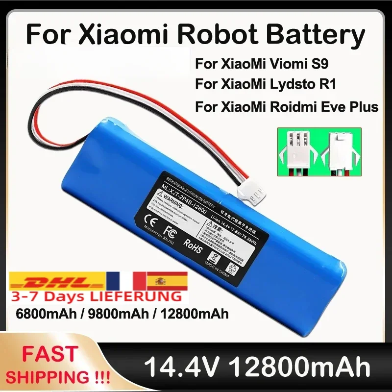 Original 12800mAh For XiaoMi Lydsto R1 Rechargeable Li-ion Battery Robot Vacuum Cleaner For Viomi S9 Battery Pack Big Capacity