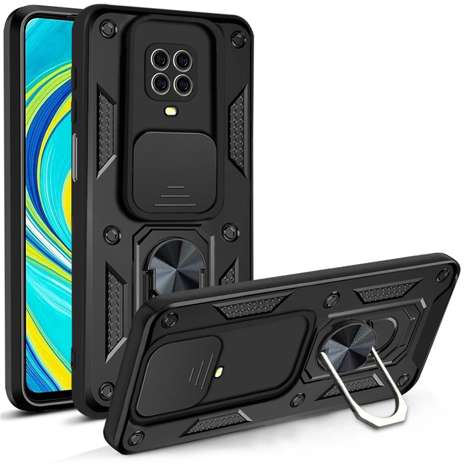 

For Redmi Note 9SCover Armor Shockproof Case For Xiaomi Redmi Note9S Car Magnetic Ring Stand Push Pull Camera Protect