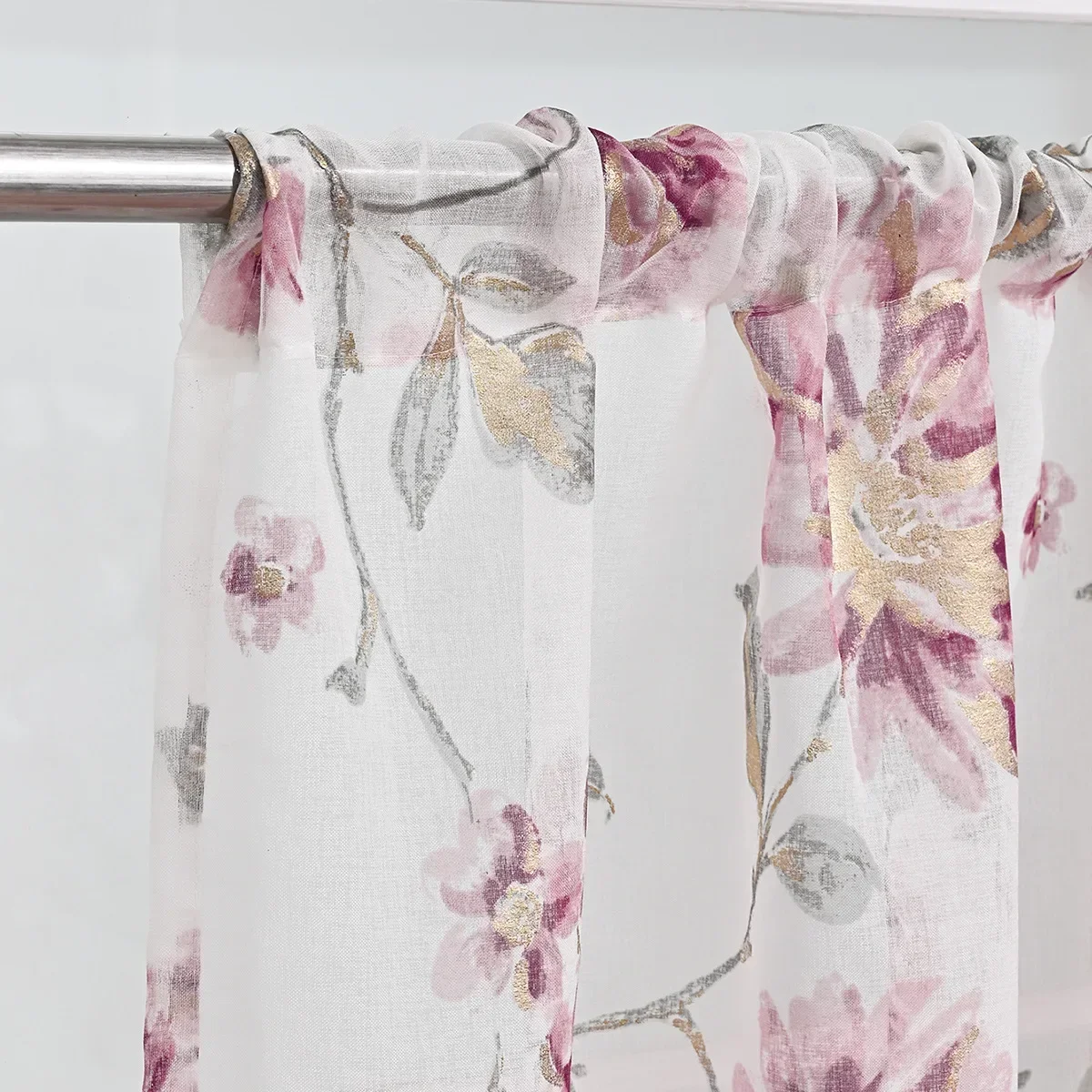 NH4036 simple and fresh pastoral drop plastic hot stamping large flower perforated curtains living room bedroom curtain cloth