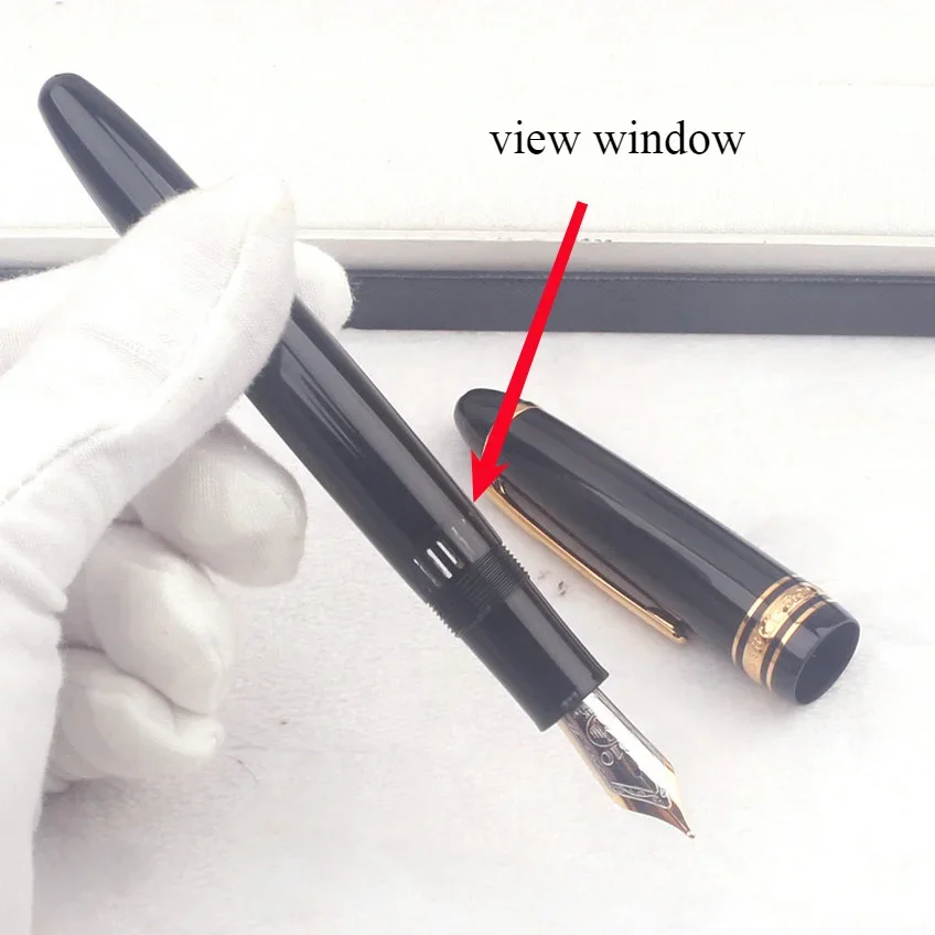 Luxury MB 149 Fountain Pen Piston Filling View Window Black Resin Calligraphy Pens M Nib Inlay Series Number Bisiness Stationery