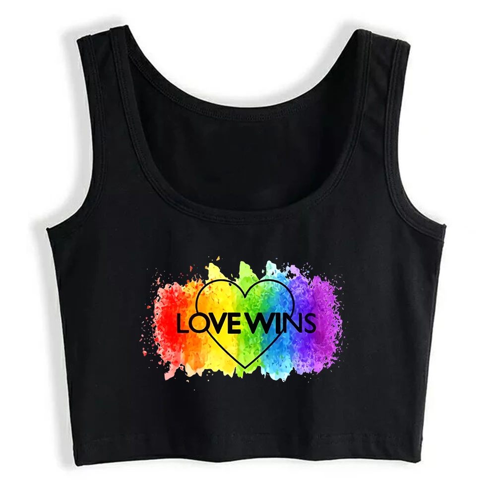 Heart-Shaped Love Wins Design Sexy Slim Fit Crop Top Bisexual Personality Rainbow Pride Tank Tops Pride Month Gift Camisole