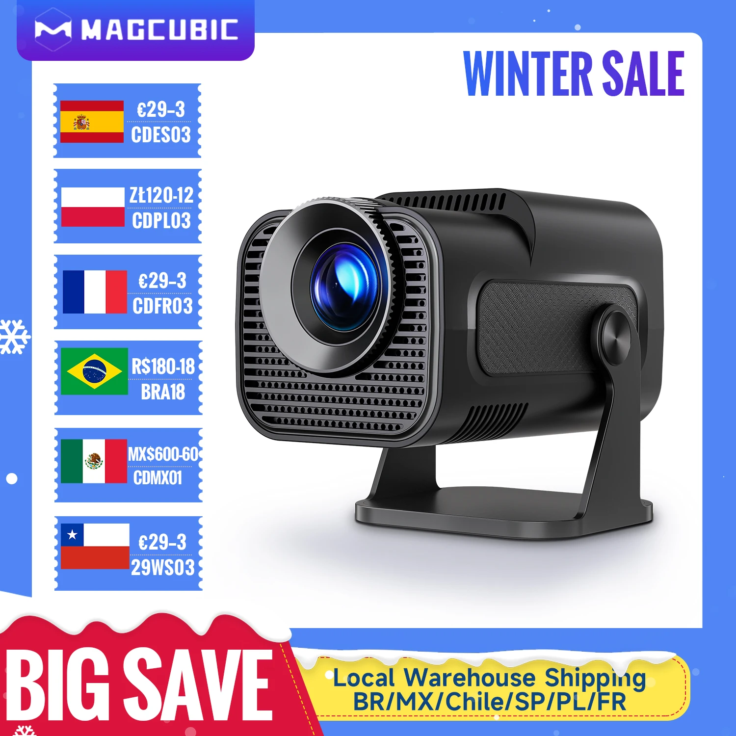 Magcubic HY320 Mini Newly Native 720P Android 11 4K Projector 300ANSI Wifi6 BT5.0 Cinema Outdoor Portable 180° Rotable Projector