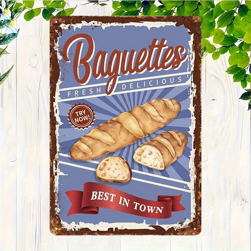 2D Flat - 1pc 2D Flat Decorative Plaque And Signs (20.32 cm by 30.48 cm, 20 by 30 Centimeters) Featuring Fresh Baguettes, The Be