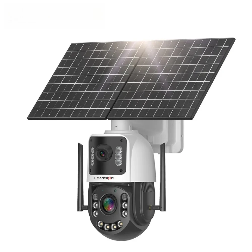 LS VISION 20W 야외 태양광 CCTV 카메라 4MP 듀얼 렌즈 50배 줌 방수 배터리 PTZ 24/7 감시 20W 네트워크 카메라