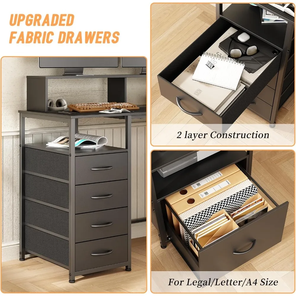 Computer Desk with Drawers, 67 Inch Desk with Storage, Work Desk with Power Outlet and Drawers, Work Desk for Home Office