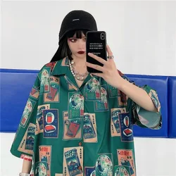 Zoki Harajuku Blouse Vintage Streetwear women Japanese Style summer Cool Short Sleeve Oversized Button shirt Bf Tops New